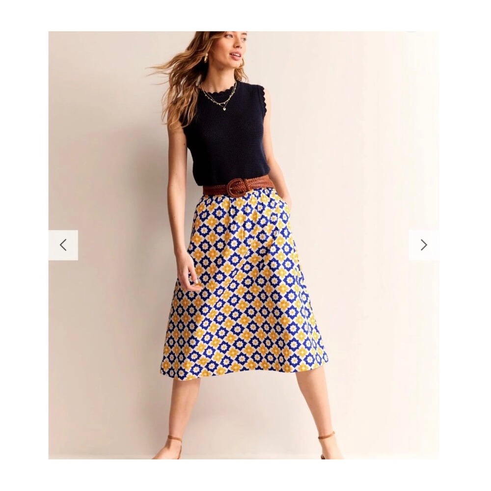 Boden Hattie Poplin midi skirt cotton 4 geometric coastal preppy resort vacation